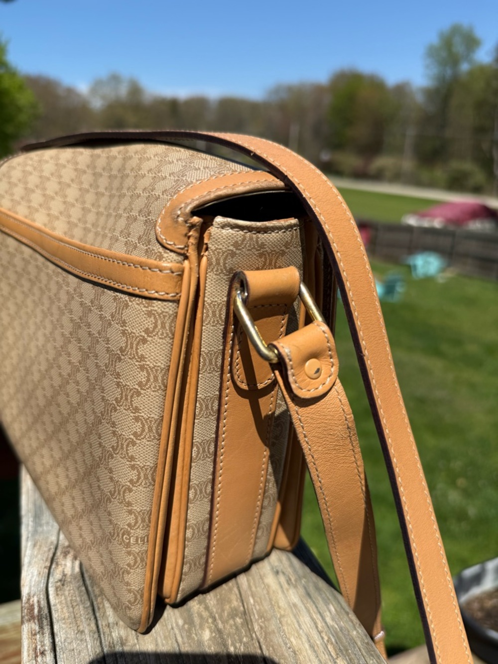 Celine Beige Monogram Crossbody with Tan Leather Trim - Picture 4 of 10
